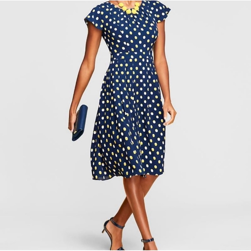 Talbots Romantic Artsy Beachy Flutter Sleeves Lined Feminine Dress